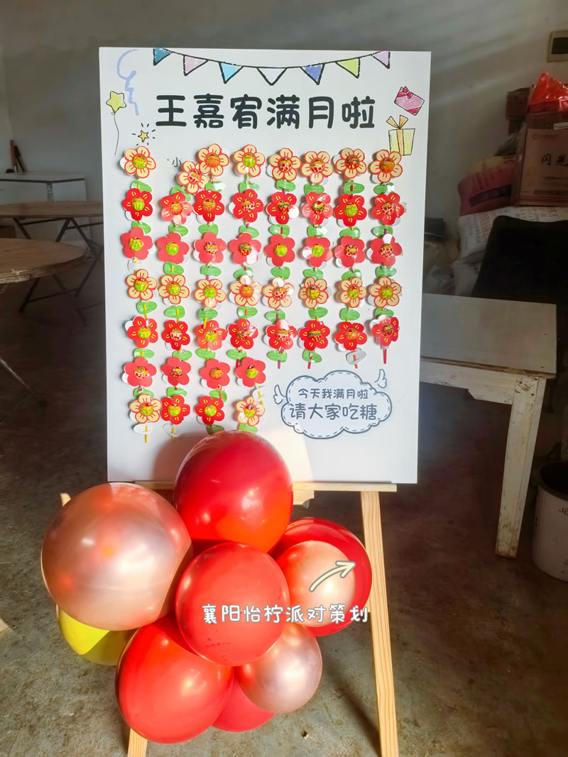 新中式柿柿如意红色蛇宝宝满月百天周岁宴布置背景-图四